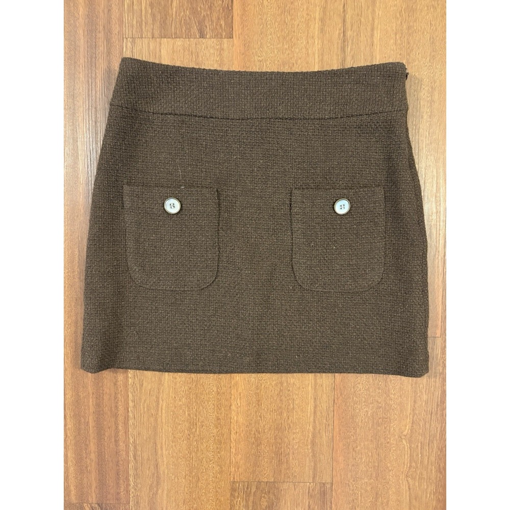 Vivienne Tam Size 6 Brown Wool Blend Mini Skirt Patch Pockets Structured Y2K